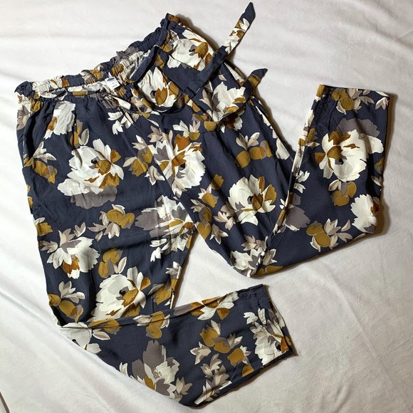 Old Navy Pants - OLD NAVY Dark Grey Floral Trousers With Tie Size M